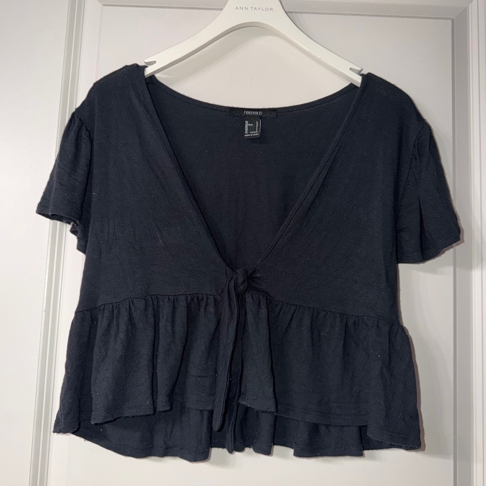 Black Tie Blouse V Neck Flowy